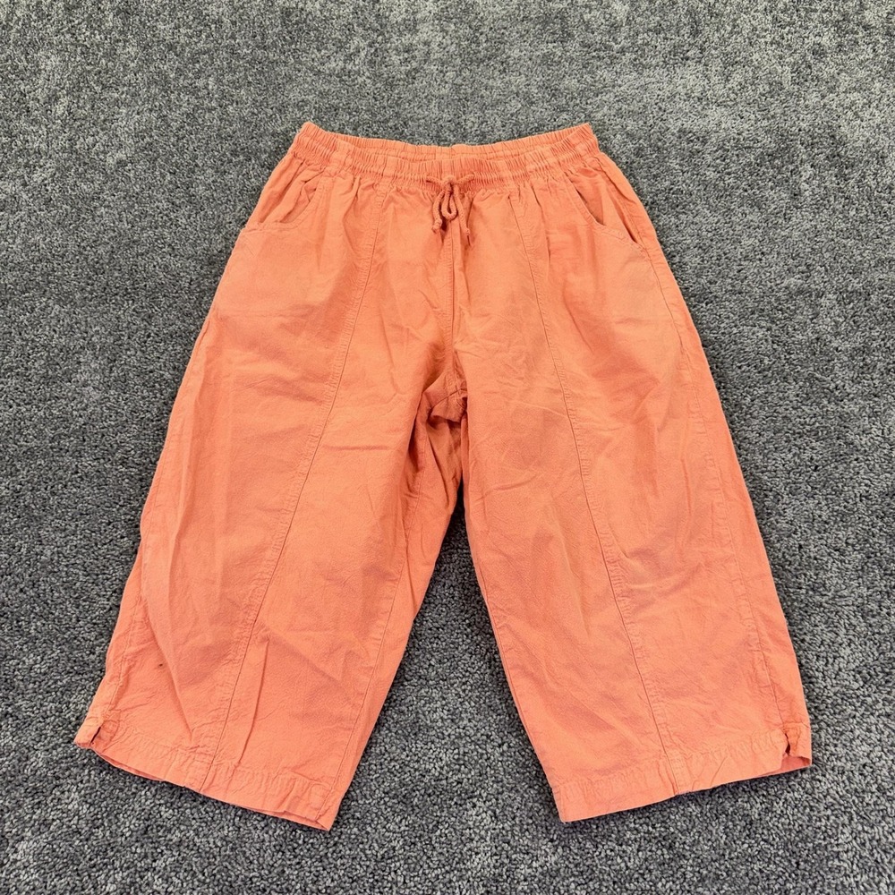 K.T Sport Pants Womens XL Orange Capri Wide Leg Drawstring Cotton Casual Pockets